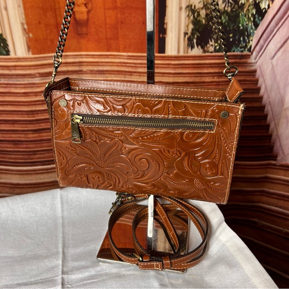 Patricia Nash Angelin Embossed Brown Leather Crossbody Shoulder Adjustable Bag - Picture 4 of 17
